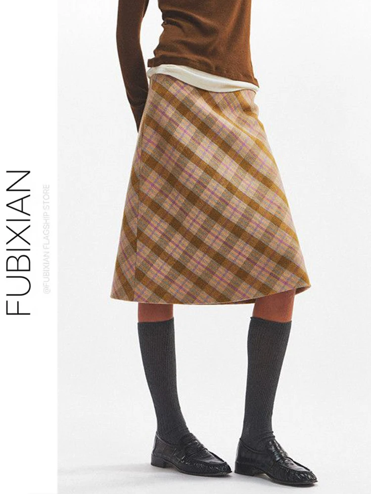 

Плиссированная юбка А-силуэта в клетку, ретро, модная, универсальная, шерстяная, повседневная, осенне-зимняя, новая, с высокой талией, средней длины
