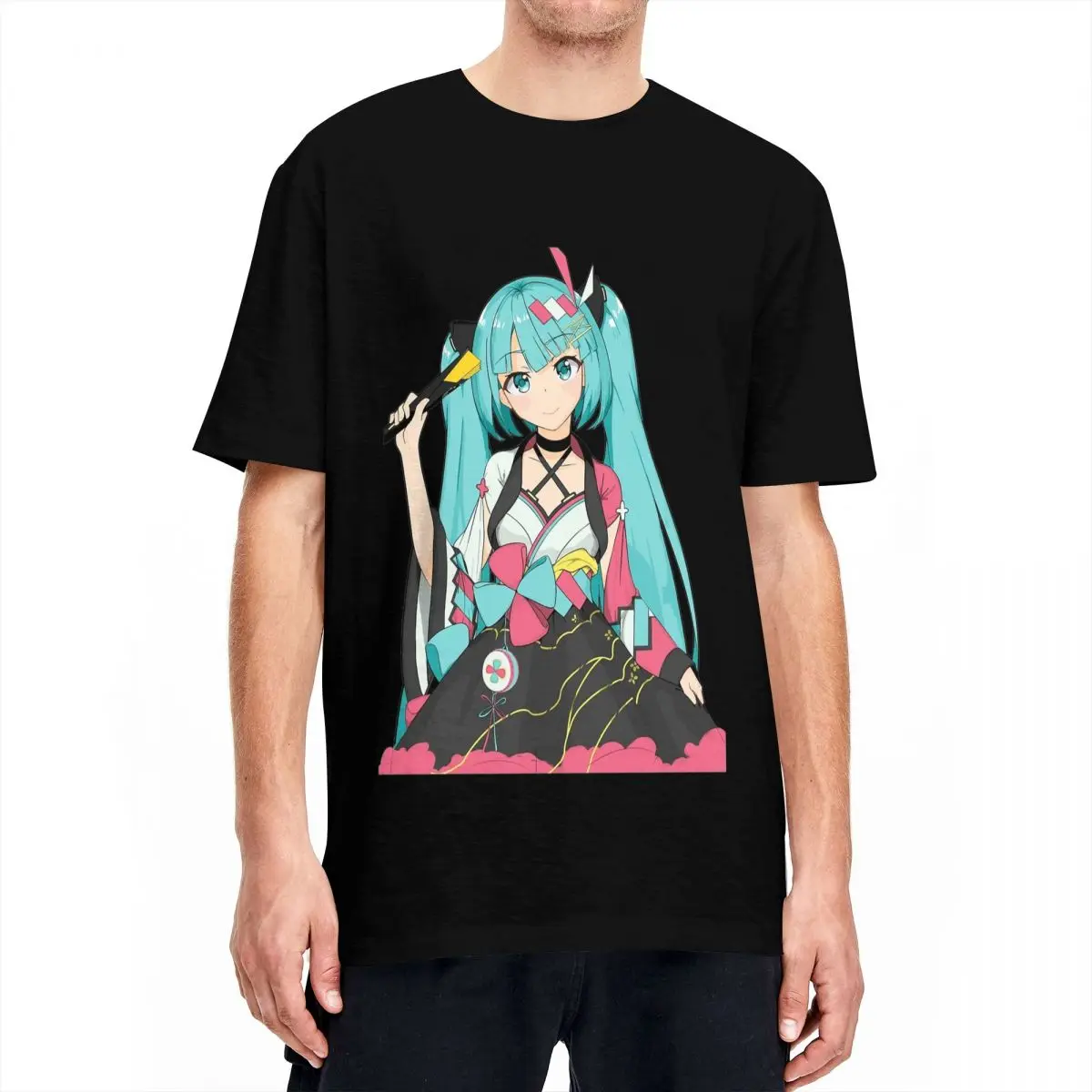 Manga Hatsune Miku T Shirt Men's Cotton Tops Casual O-neck Short Sleeve