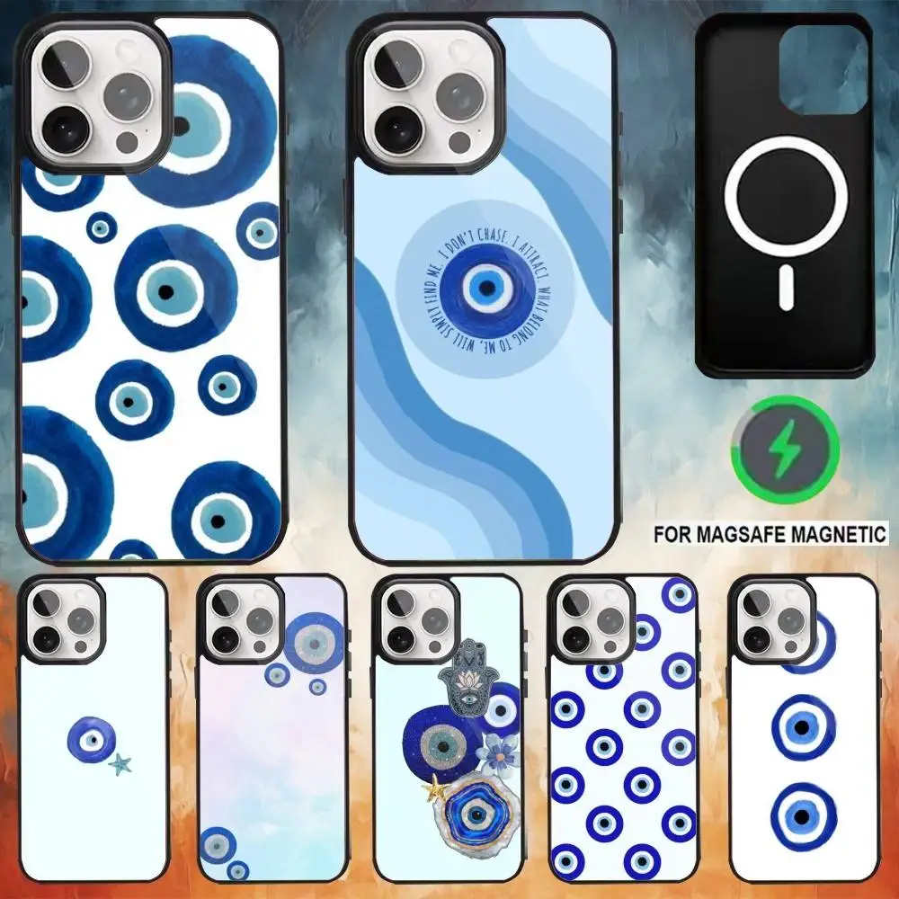 

Y-2-K L-Lucky Eye Blue Evil Eye Phone Case For iPhone 17 16 15 14 13 12 Pro Max Plus for Magsafe Mirror Wireless Magnetic Cover