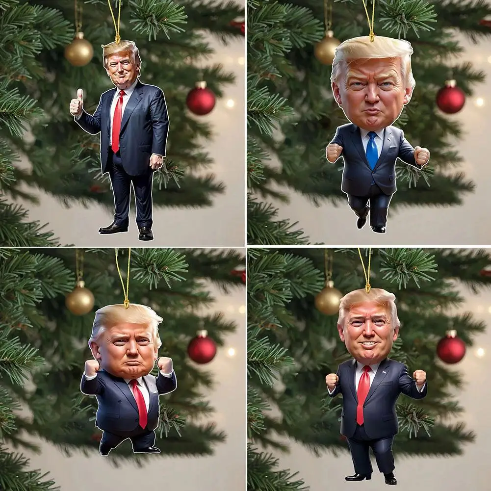 1PcTrump Inspired Acrylic Christmas Decor Hanging Ornament For Car And Tree Perfect Holiday Gift Funny Cartoon Pendant