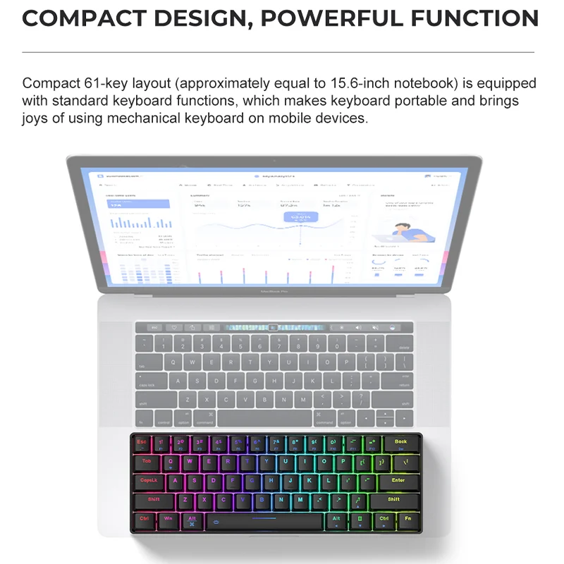 Imagem -04 - Dareu-mini Teclado Mecânico para Viagem 61 Teclas sem Fio Rgb Portátil com Bluetooth Usb Hot Swap Rgb