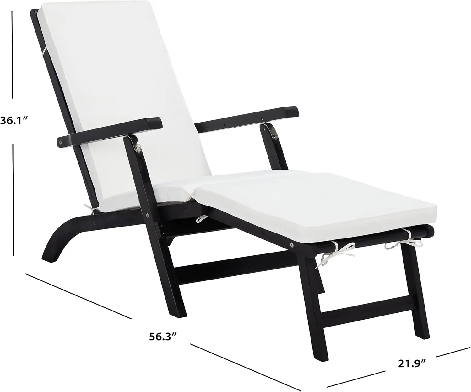 Outdoor Collection Palmdale Black Solid Wood/Beige Cushion Chaise Lounge Chair