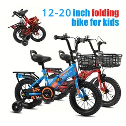 16-Inch Kids Folding Bike with Safety Training Wheels Secure Front/Rear Brakes Adjustable Seat Protective Fenders Birthday Gift