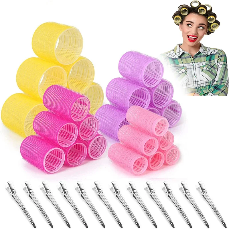 6pcs Self-Grip Hair Rollers Heatless Hair Curlers No Heat Hair Bangs Volume Self-adhesive Hook & Loop Styling Tools