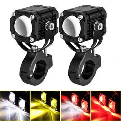 1/2pcs Motorcycle Auxiliary Spotlight Mini LED Driving Headlights Dual Color White Yellow Moto Fog Light Accessories