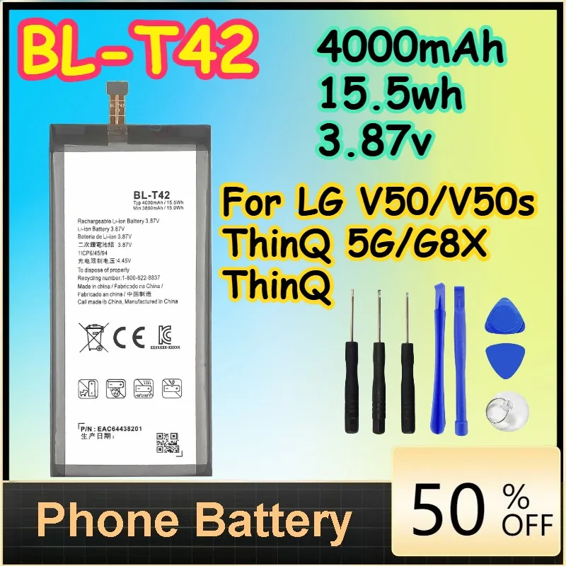 

BL-T42 4000mAh 15.5wh 3.87v Battery for LG V50/V50s ThinQ 5G/G8X ThinQ Replacement Phone Batteries+ Free Tools