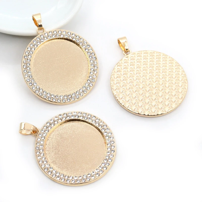 New Fashion 5pcs 20mm 25mm 30mm Inner Size Rhodium Rose Gold KC Gold Plated Rhinestone Cabochon Base Setting Charms Pendant