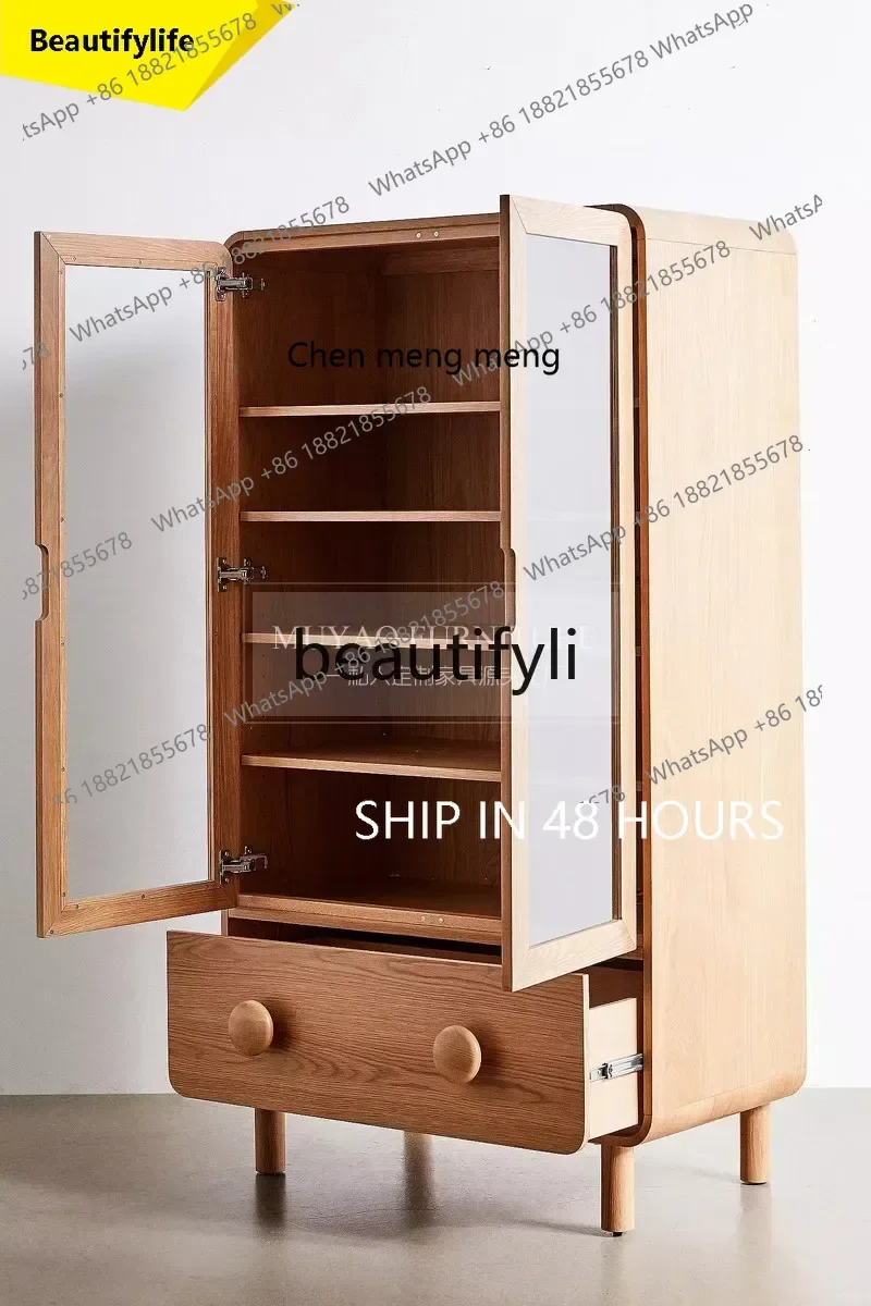 

CC A139 Nordic log color bookcase Modern simple drawer display case Glass decorative storage cabinet
