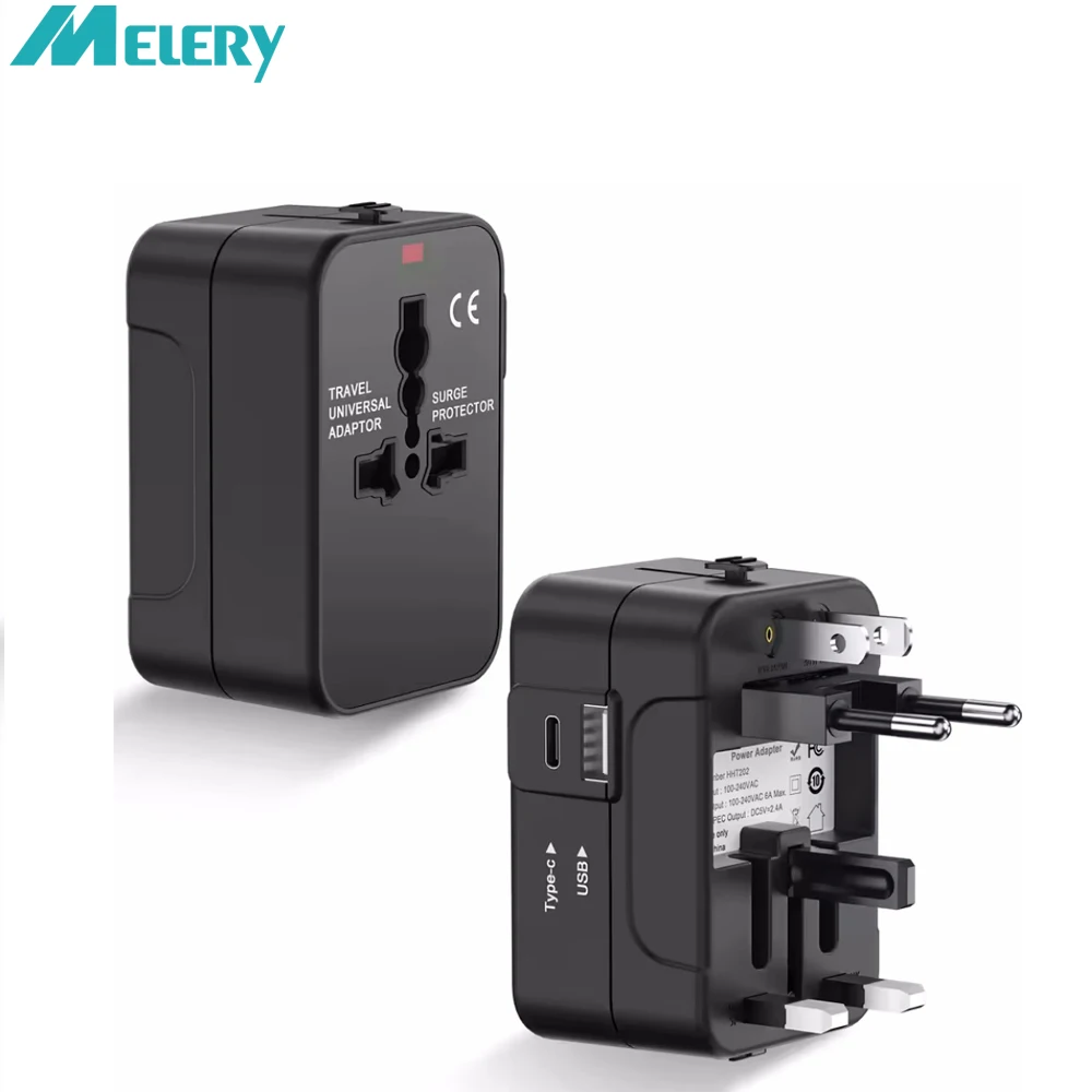 

Melery Universal Outlets All-in-One Phone Charger Travel Wall Adapter TYPE-C USB Charging Ports AC Power Plug for USA EU UK AU