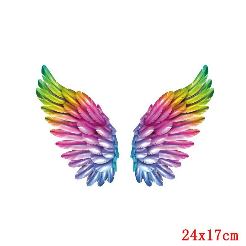 Colorful wing pattern DTF Thermo Sticker Decals Heat Transfer Clothes Clothing Crafts Ironing Diy Accessory Wholesale