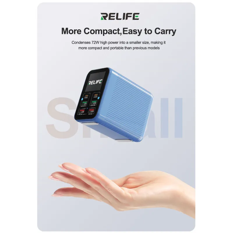 RELIFE Q4 Smart 6-портовое USB-зарядное устройство с цифровым дисплеем для мобильных телефонов, планшетов, часов, двойная станция быстрой зарядки PD + QC