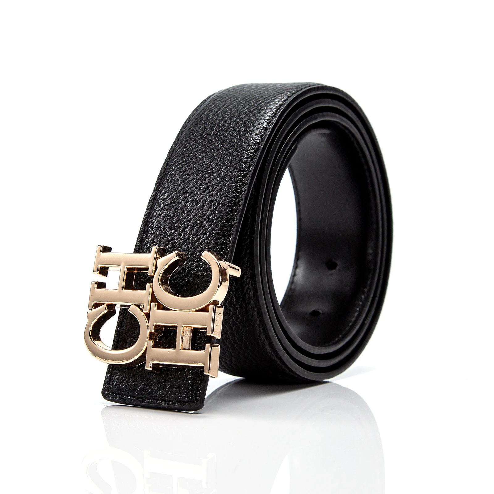 Men's belt with high-end brand cowhide leather and high-quality men's metal buckle design
