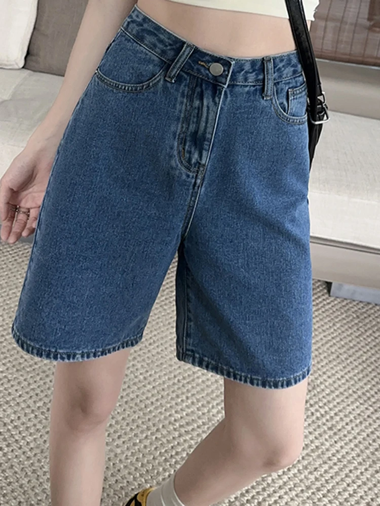 Summer New Women Basics Jorts Casual Streetwear Baggy Jeans Lady Heart Jeans Japanese 2000s Style Y2k Preppy Style Denim Capris