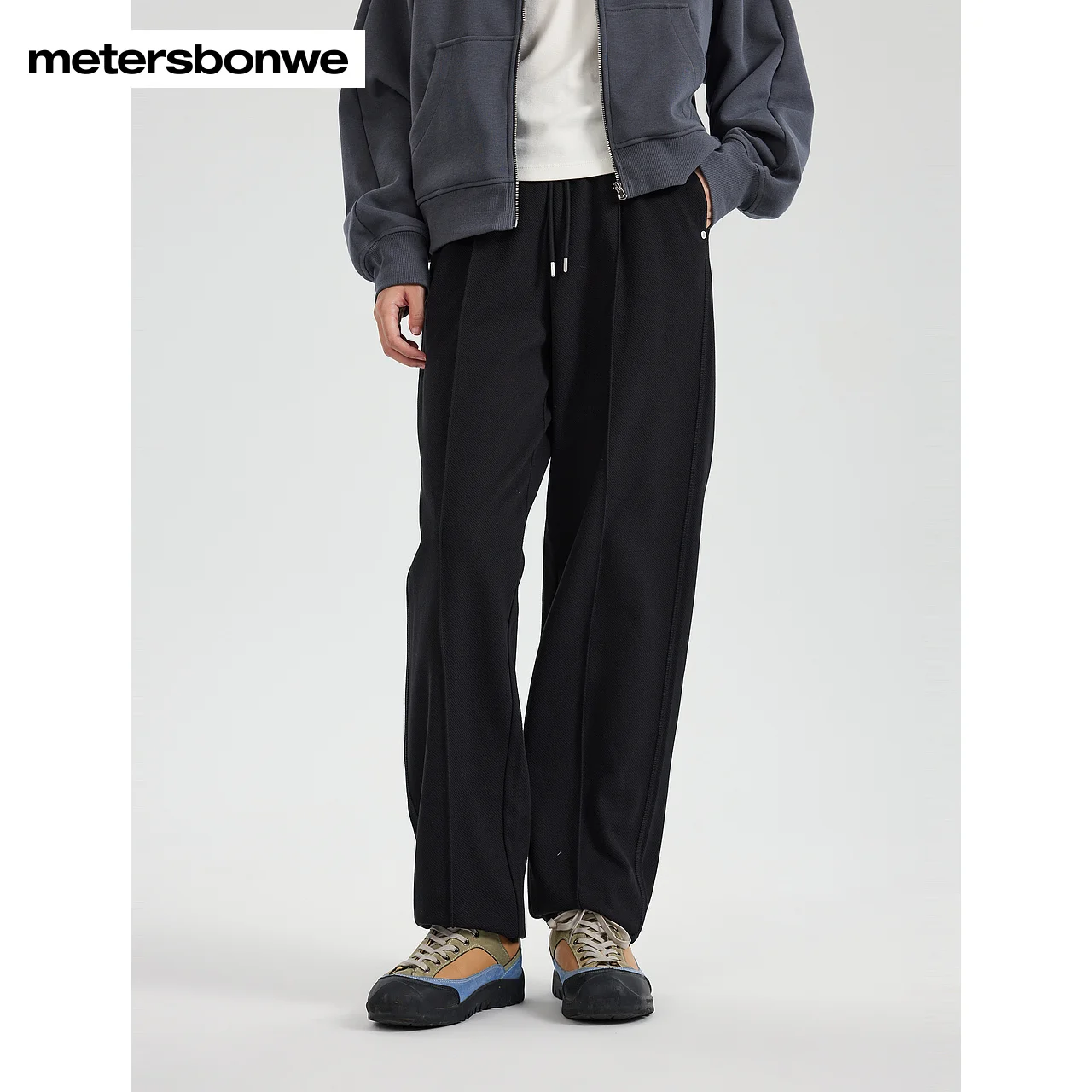 

Metersbonwe-Women Solid Color Classic Relaxed Tapered Pants Pinch Seam Design Soft Elastic Trousers Simple Casual Autumn Winter