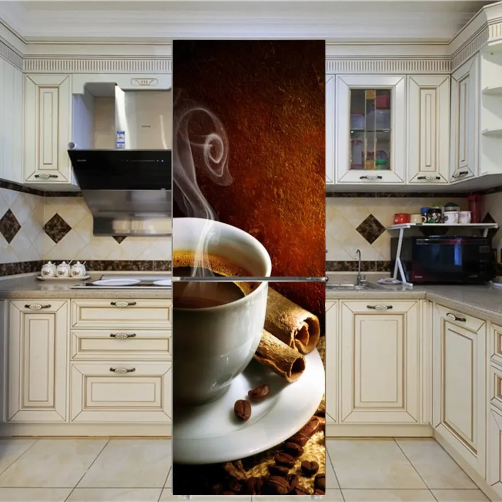 Kitchen Fridge Sticker PVC Refrigerator Wall Wallpaper 3D Self Adhesive Vinyl Food Removable Freeze Door Cover Home Decor
