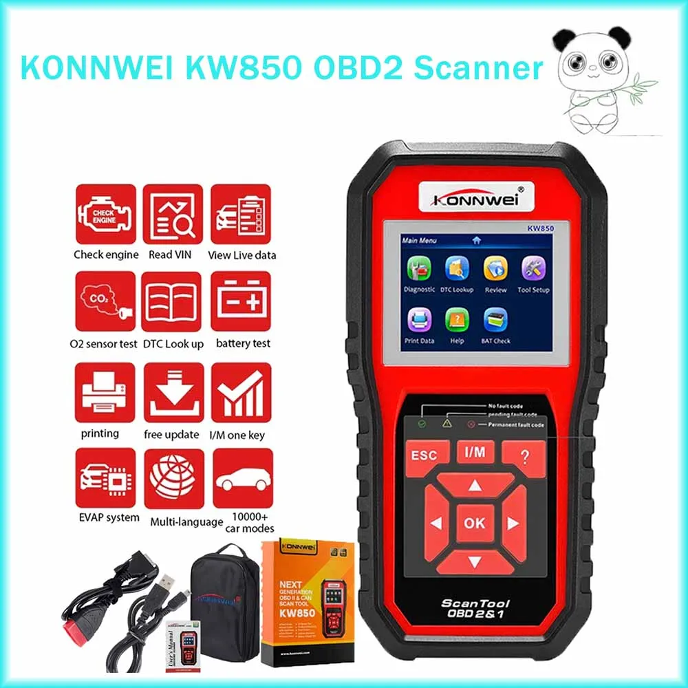 

KONNWEI KW850 Car OBD2 Scanner Professional Car Diagnostic Scanner Tools OBD 2 Check Engine Check Automotive Code Reader Battery