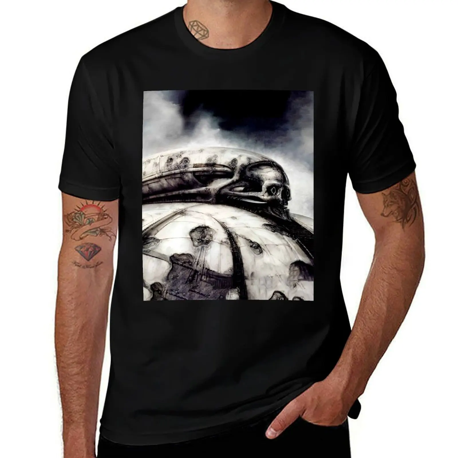 HR Giger Steampunk Skull T-Shirt Minimalist Graphic Tee Shirt T-Shirt