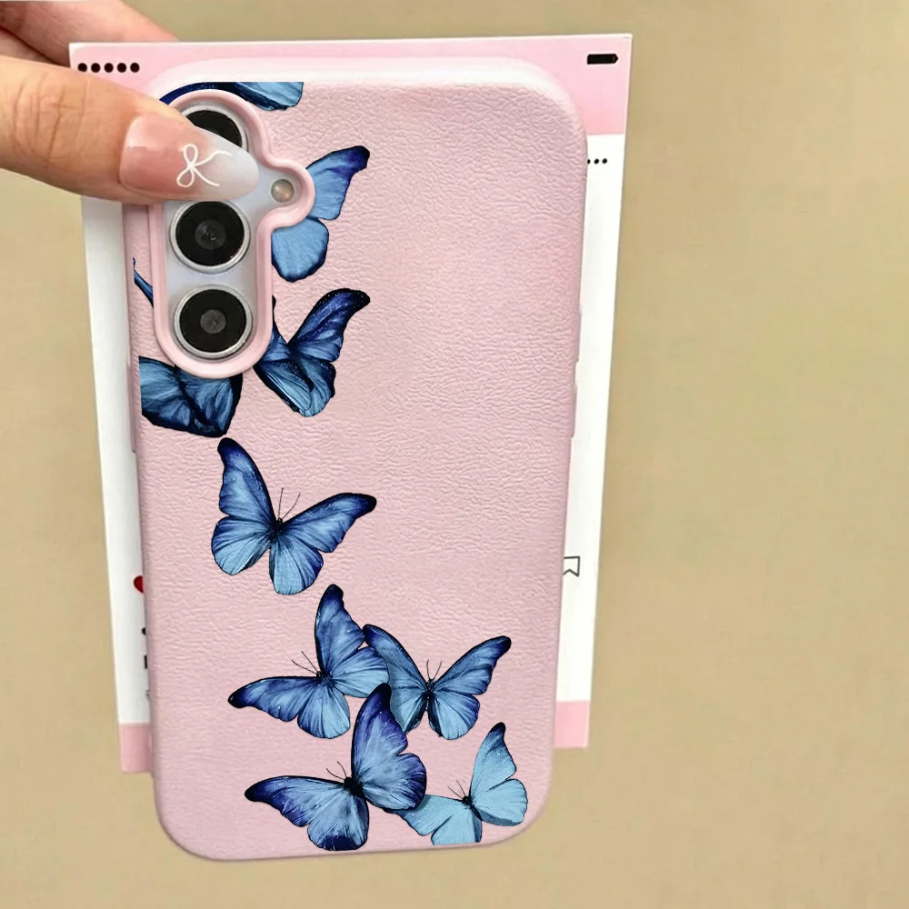 Blue Butterfly Pattern Art Cover For Samsung A57 A56 A37 A17 A16 A26 A36 A55 A35 A05 S26 S25 S24 S23 Ultra Shockproof Soft Cover