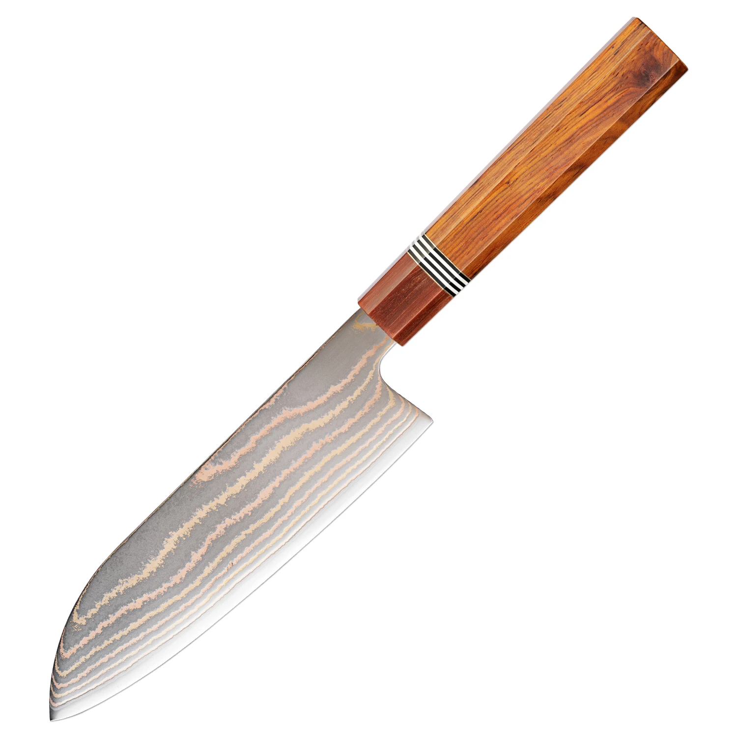 XITUO Santoku Knife 7 Inch, 37-layer Copper Damascus Steel Sharp Kitchen Cooking Knife For Cut Vegetables, Meat, Rosewood Handle
