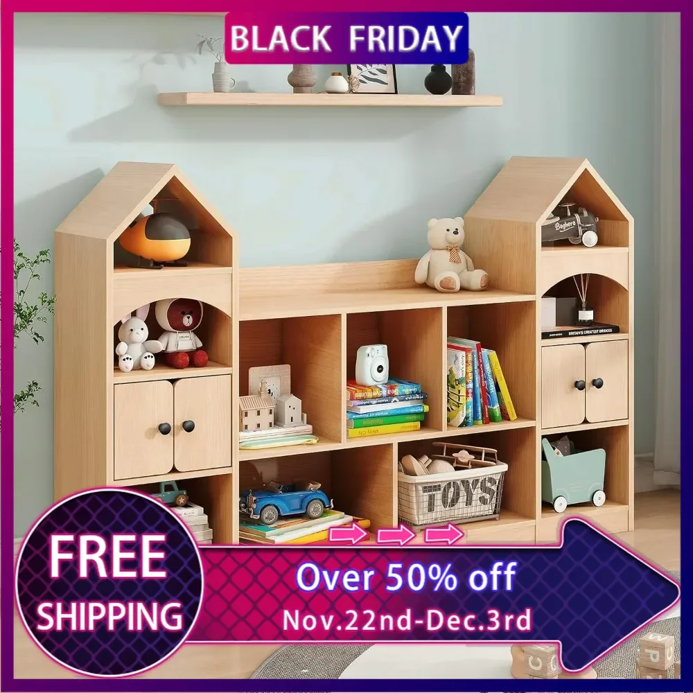 Kids Bookcase and Toy Storage Organizer,Castle Shape,Playroom Furniture Multipurpose Shelf for Toddlers to Organize Toy and Book