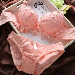 Autunno adolescente reggiseni mutandine Set giovani adolescenti nappe di pizzo sottile slip reggiseno in acciaio Set di biancheria per ragazze Set di biancheria intima per bambini