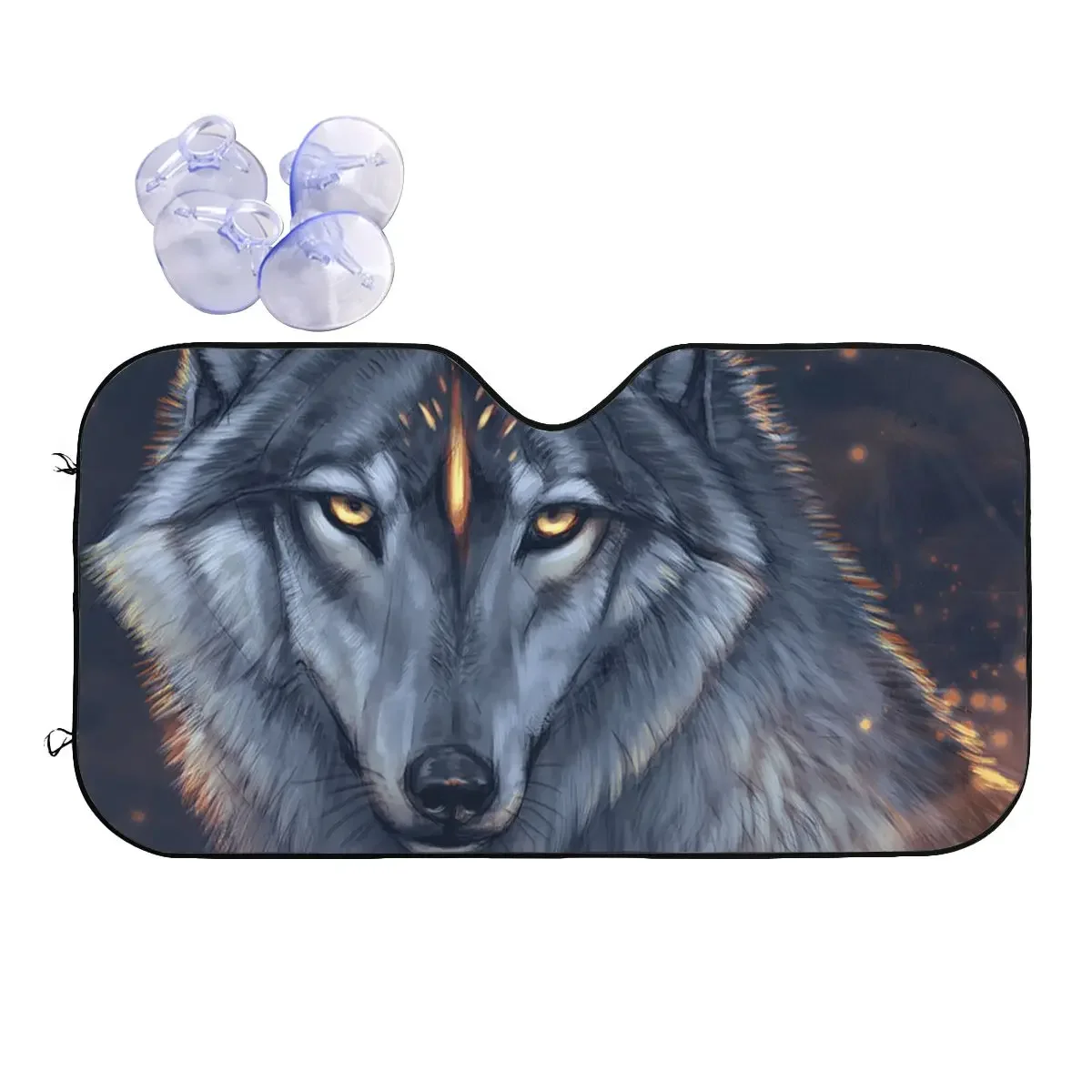 Beautiful Wolf Warrior King Cartoon Sunshade Windscreen Mystery Car Front Windshield 70x130cm Car Sunshade Heat Reflector