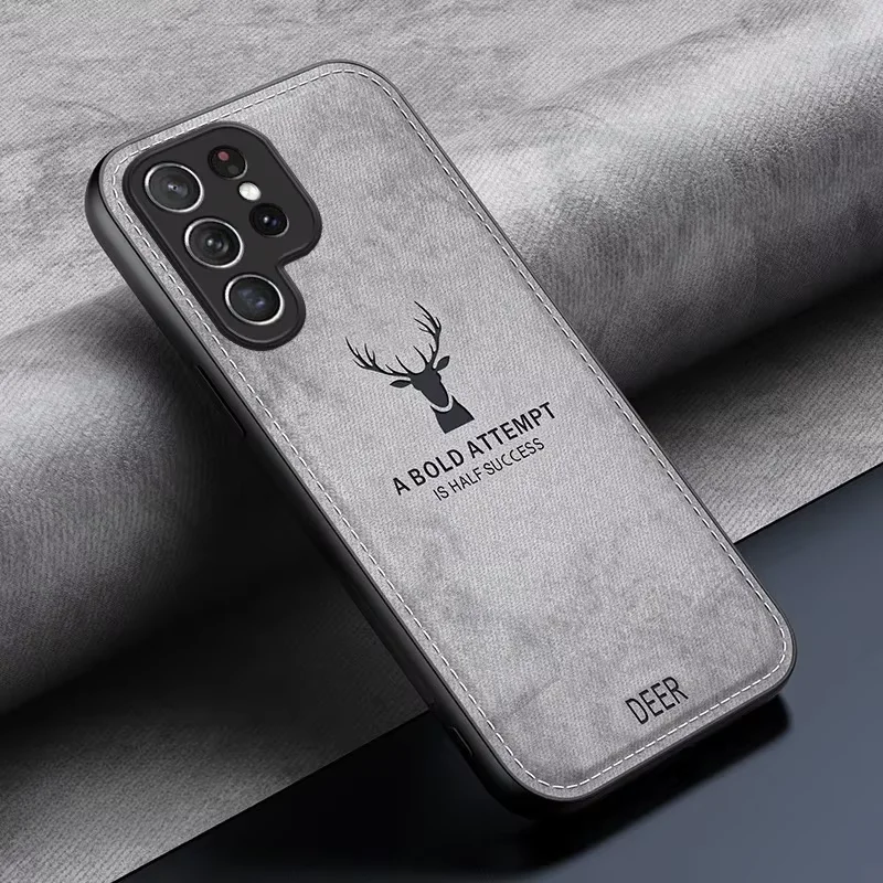 Hirschkopf-Stoff-Leder-Schutzhülle für Samsung Galaxy S25 S24 S26 Ultra S22 S21 Plus S23 FE A56 A55 A16 5g Handy-Bumper-Cover