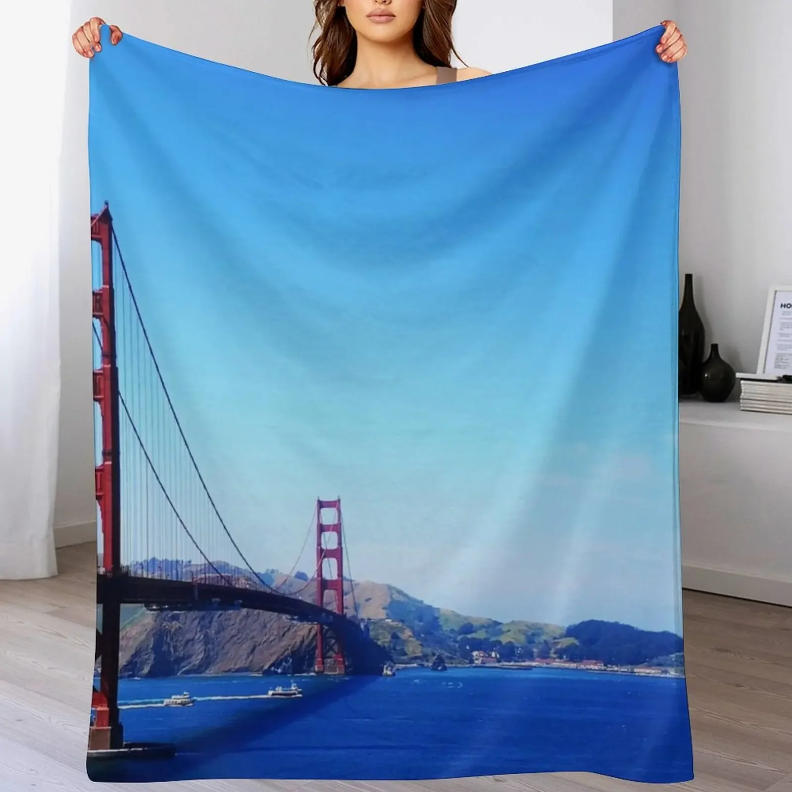 

Golden Gate Bridge Blue Sky Day Throw Blanket christmas gifts Flannel Soft Big Loose Blankets