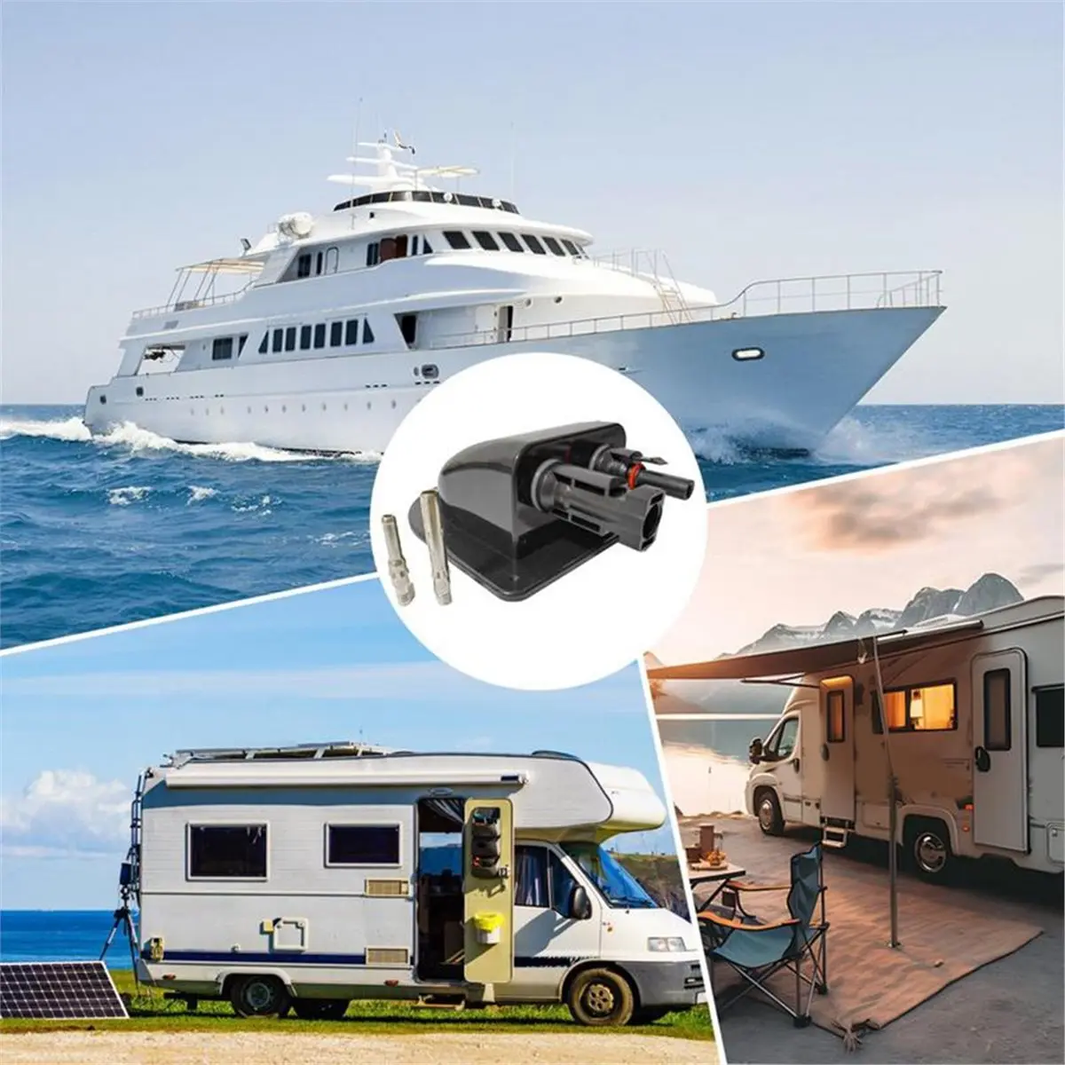 SWXF Solar Panel Double Hole Wire Cable Entry Gland Sealing Box Curved Cable Connector Waterproof for RV Caravan Black