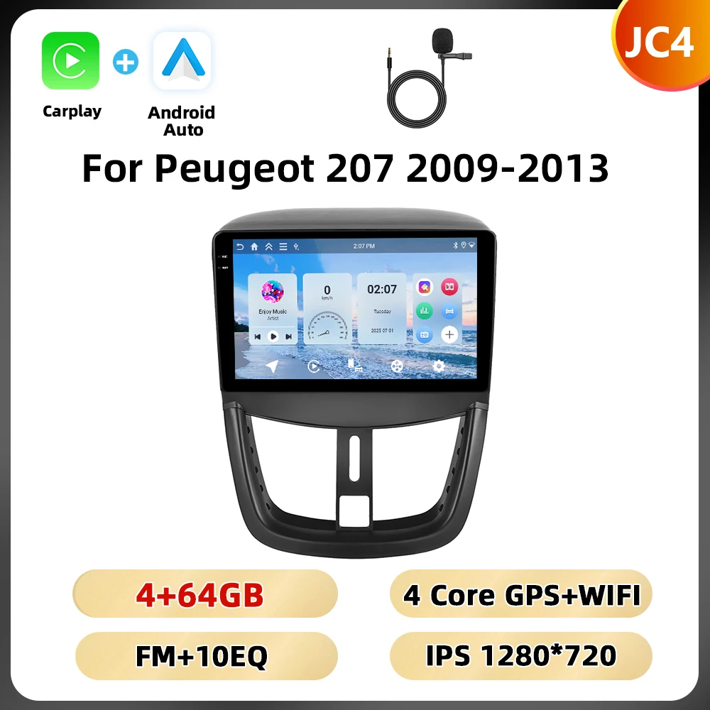 Podofo 8Core Qualcomm Autoradio Voor Peugeot 207 2009-2013 Multimedia Speler Carplay Android Auto 8 + 128G WIFI 4G GPS Auto Stereo