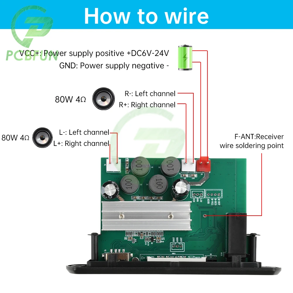 DC 6-24V MP3 BT Scheda di Decodifica Modulo di Decodifica Audio Potenza 2*80W Con Amplificatore Altoparlante Bt Scheda Amplificatore Decoder