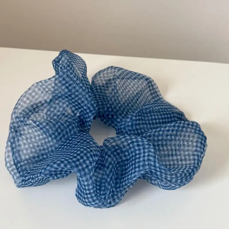 

Sophisticated Woman's Shark Clip in Blue Plaid Seersucker Style