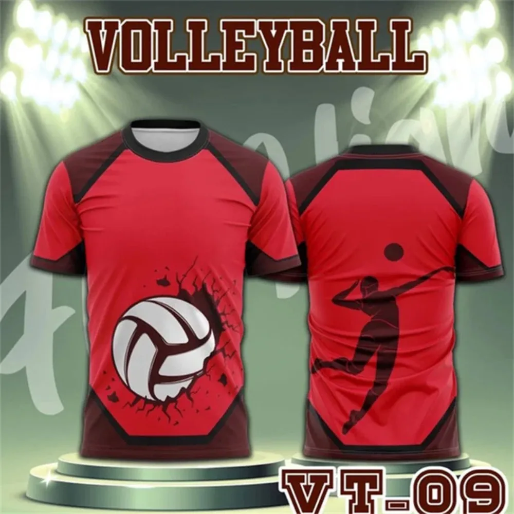 

2024 Men's 3D Printing Volleyball Sport T-shirt Summer Unisex Street Fashion Sports Casual Large Round Top