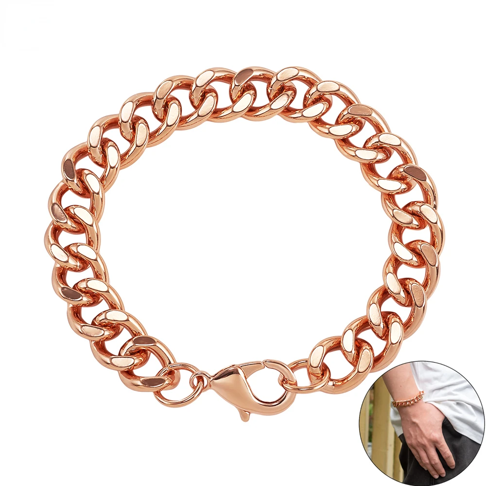 

Pure Copper Bracelet for Men Adjustable Cuban Chain Link Lobster Clasp Punk 12mm Anti-scratch 7.5-9 Inch Jewelry Male