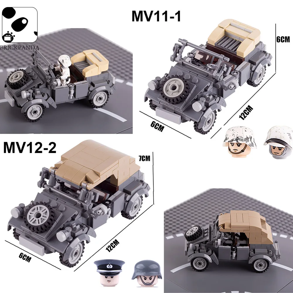 MOC WW2ทหาร US GermanTrucks ถังรถ Building Blocks ตัวเลขกองทัพอาวุธยานพาหนะอุปกรณ์เสริมรุ่นอิฐของเล่นเด็ก