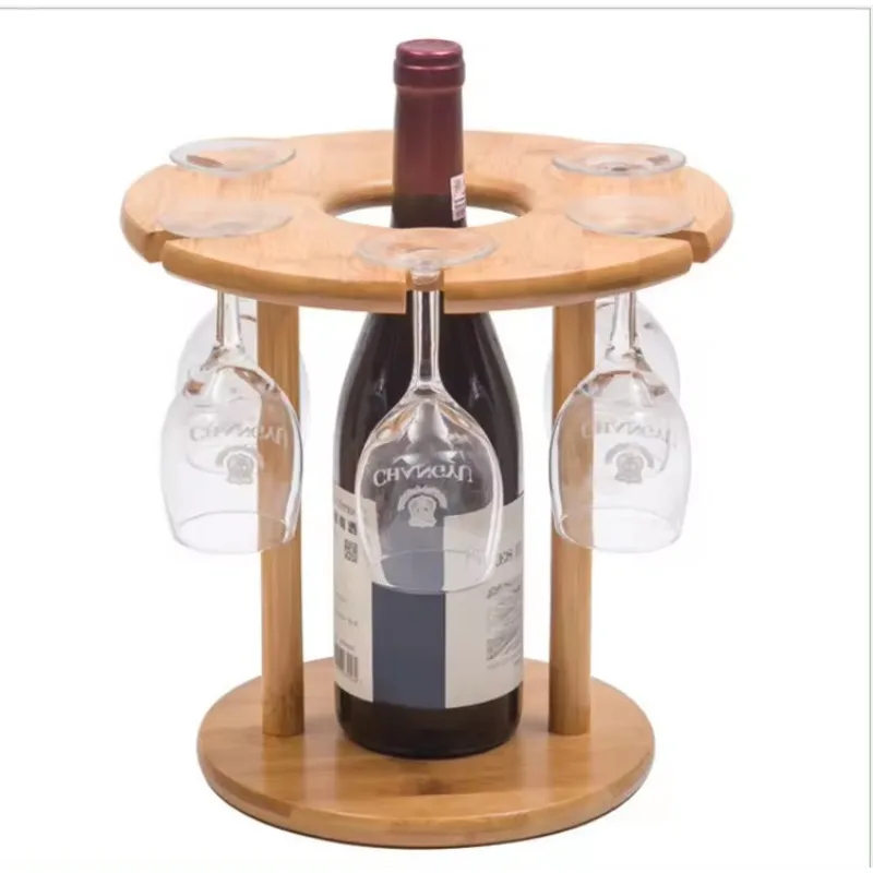 Multifunctional Countertop Wine Glass Drying Rack Bottle Wine Holder Bamboo Wine Rack