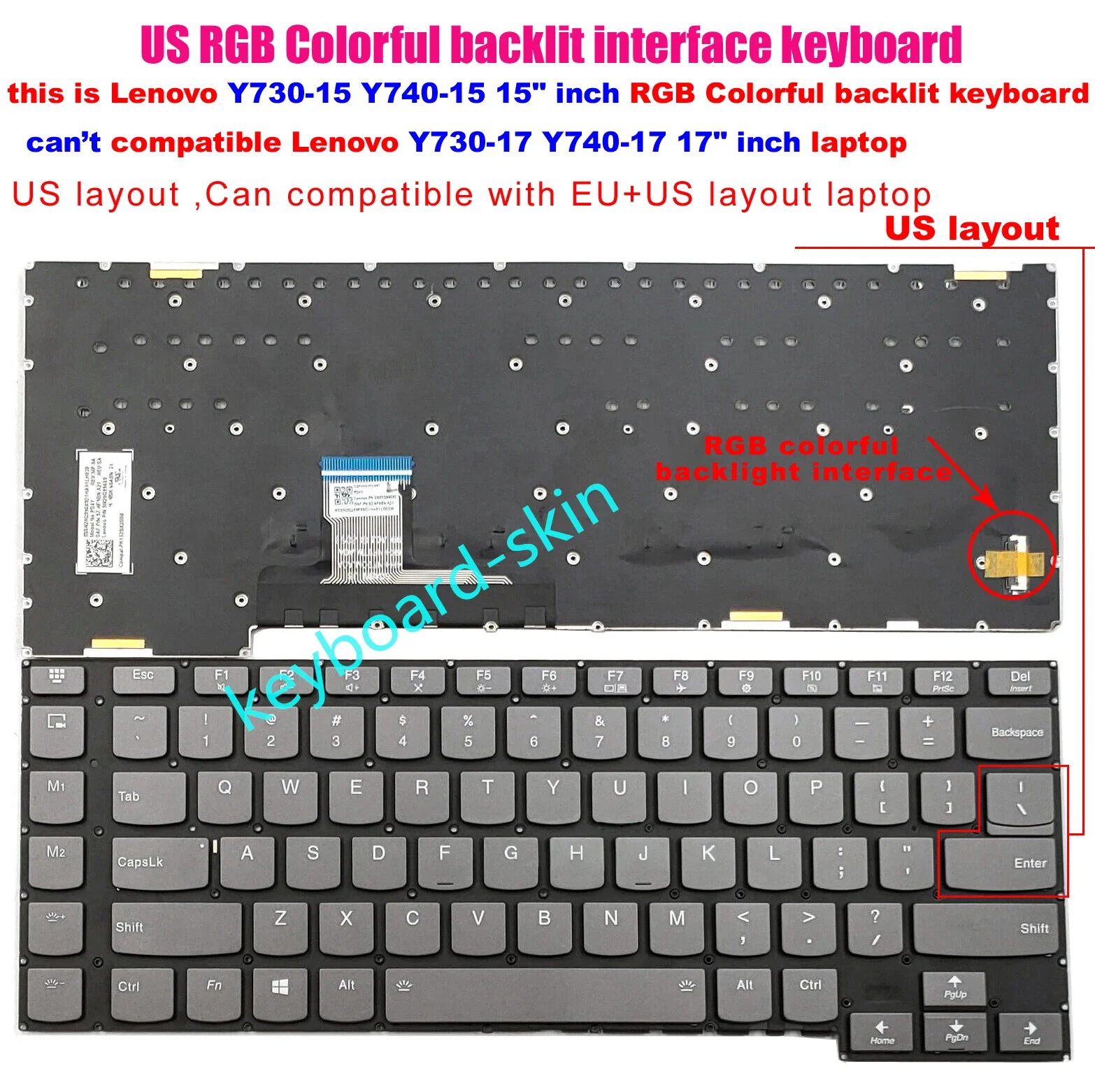 

New US RGB Colorful Backlit interface Keyboard For Lenovo Legion 15.6" inch Y730-15ICH Y740-15IRH Y740-15IRHg laptop