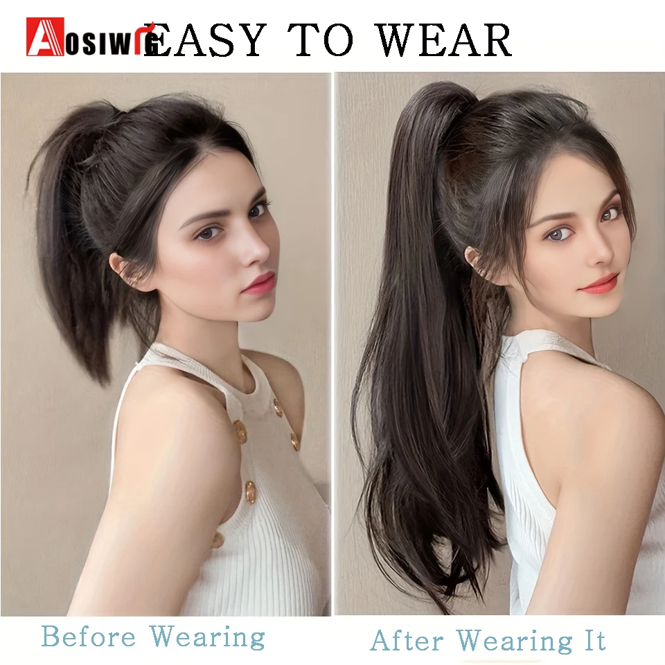 AOSI 20inch Synthetic Long Curly Ponytail Hairpiece Wrap Around Hair Extension Black Ombre Blonde Pony Tail Hair Extensions