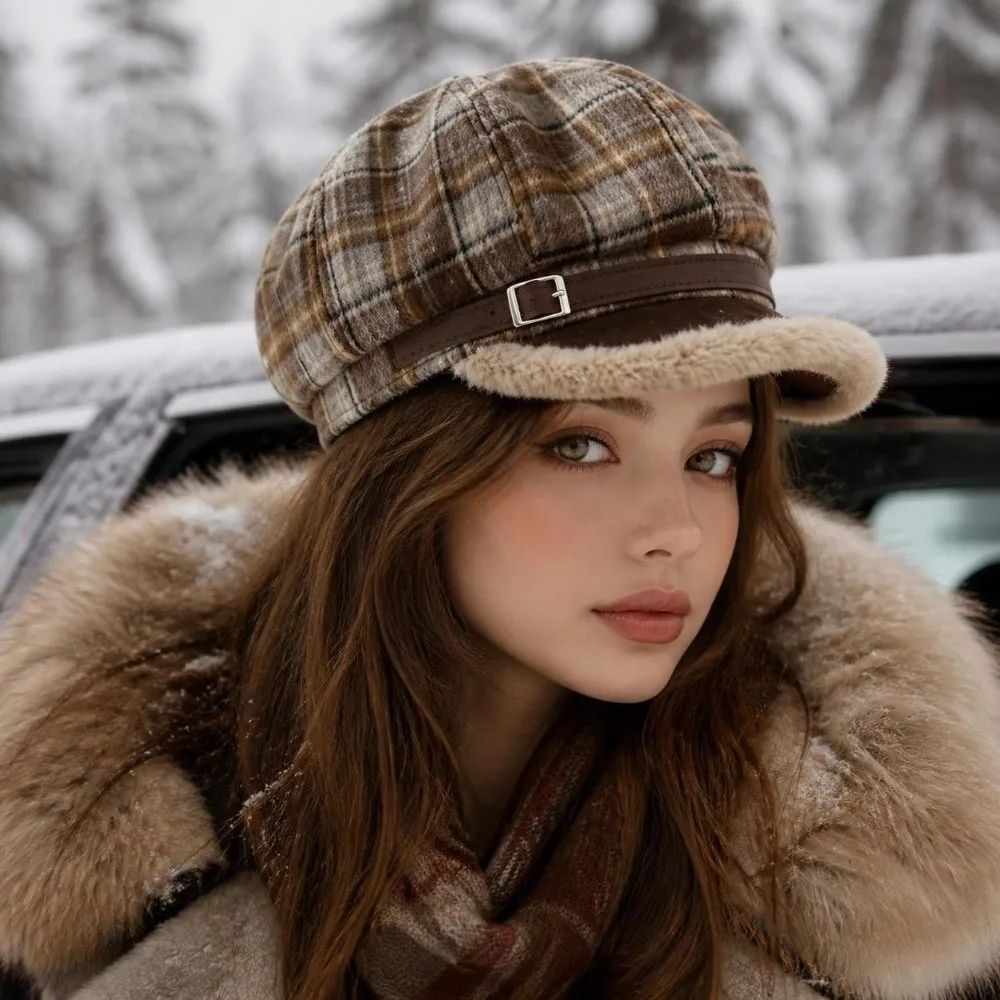 bone-newsboy-de-moda-com-forro-de-pele-sintetica-forro-quente-padrao-xadrez-bone-octogonal-ajustavel-para-o-inverno