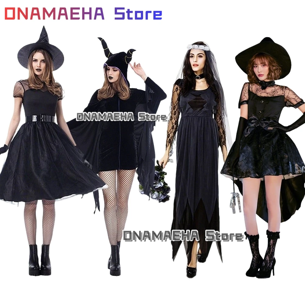 

Halloween Witch CosplayCostumes Adults Kids Parent-Child Black Witch Dress Uniform Women Girls Halloween Dress Up Party Outfits