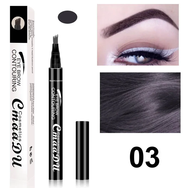 CmaaDu 4 Point Precise Microfine Naturally Defined Liquid Eyebrow Pencil 12-Hour Wear Waterproof Eye Brow Pen Makeup Cosmetic