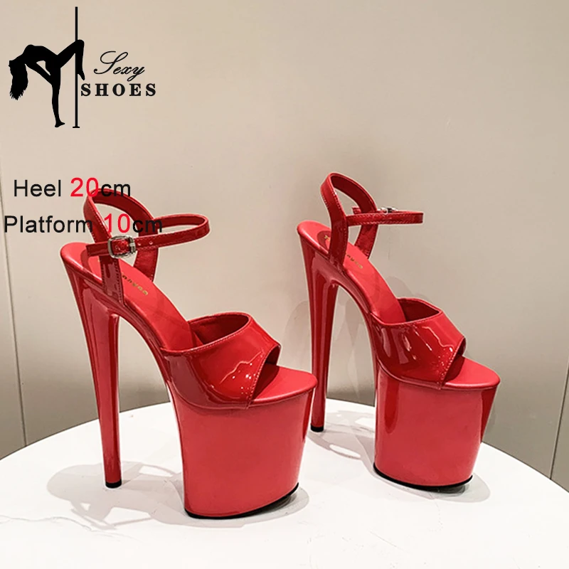 20CM 17 15cm Super High Heeled Nightclub Thin Heels Women\'s Platform Sandals Ankle Buckle Fashion Pole Dancing Shoes Plus Size