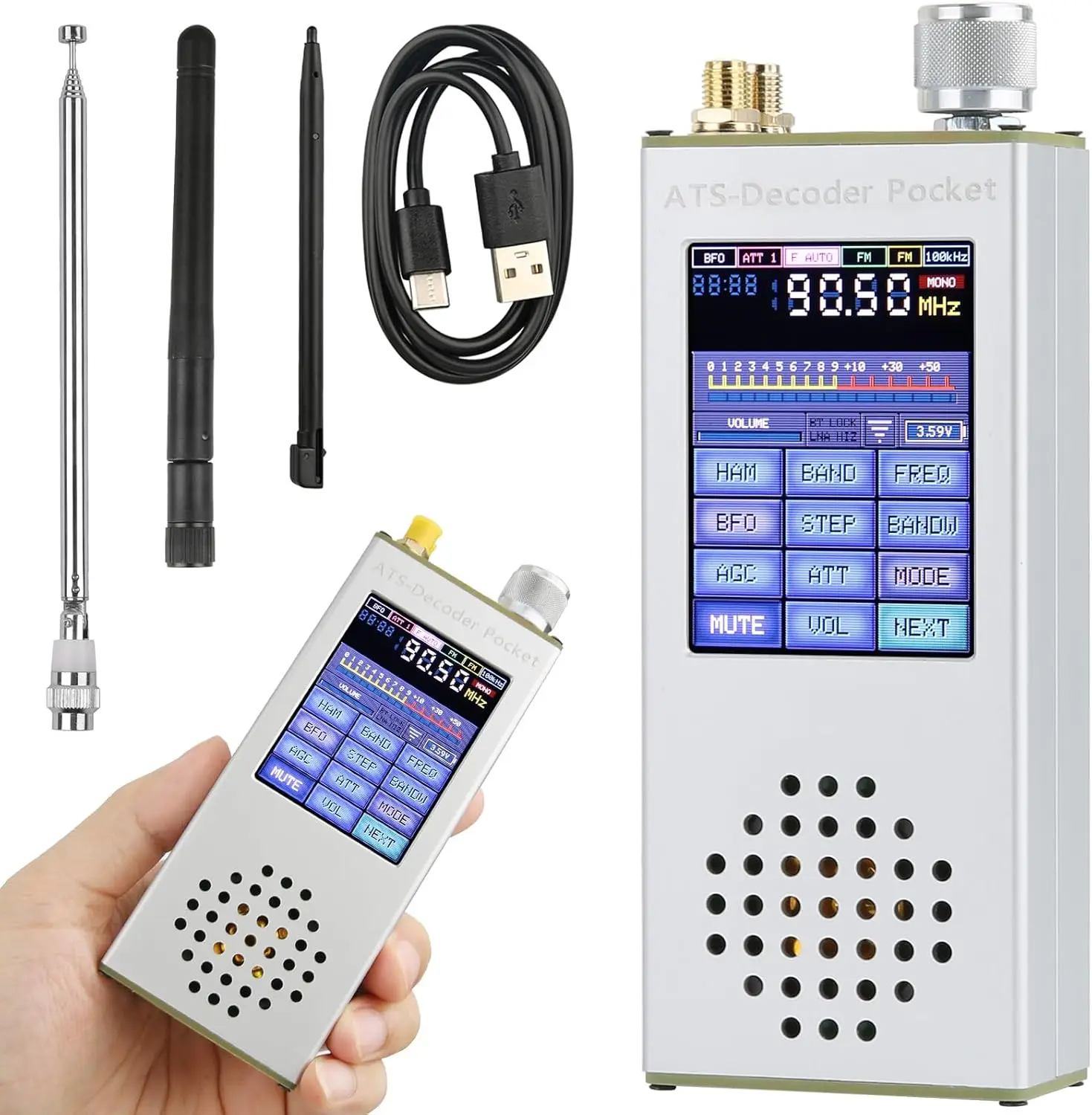 Decoder Pocket 4.17 Version Full Band FM SSB SDR AM LSB USB Handheld Radio Receiver Aluminum Alloy 1Set