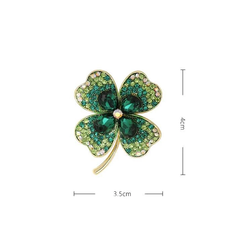 Fashion Four Leaf  Clover Brooches For Women Crystal Rhinestone Plant Flower Lapel Pin Fixed Clothing Accessories Corsage