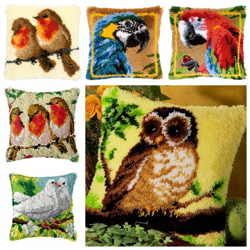 Bird Smyrna Latch Hook Pillow Carpet Embroidery Do-It-Yourself Carpet Cushion Button Package DIY Latch Hook Rug Kits knoopkussen