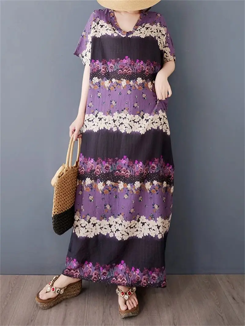 2025, künstlerisches Retro-Böhmisches langes Maxikleid im neuen Stil für Damen |   Sommerurlaub Farben Fließendes Strandkleid G233