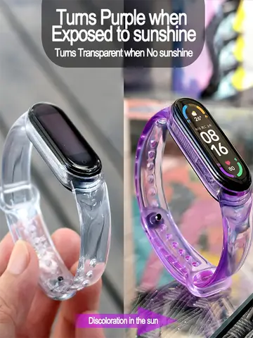 Discoloration Strap For Xiaomi Mi Band 7 6 5 4 3 Silicone Transparent Color Chang Watchband For Miband6 7 5 4 Bracelet Wristband