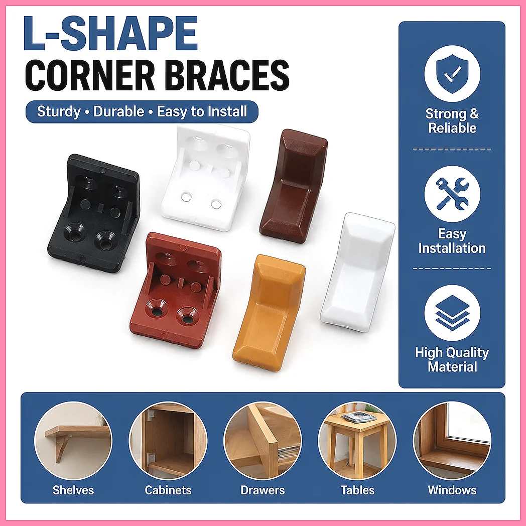 10PCS Nylon Plastic Corner Code 90 Degree Angle Retainer Bracket for Cabinet Reinforcement, Furniture Connector Hardware Acce
