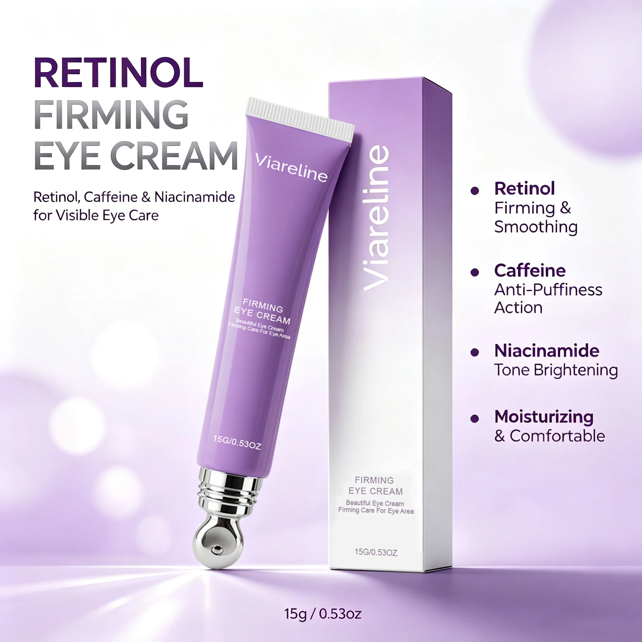 Retinol Eye Cream with Caffeine & Niacinamide Firming Lift Eye Contour Anti-Puffiness Smoothing Fine Lines Brightening Hydrating