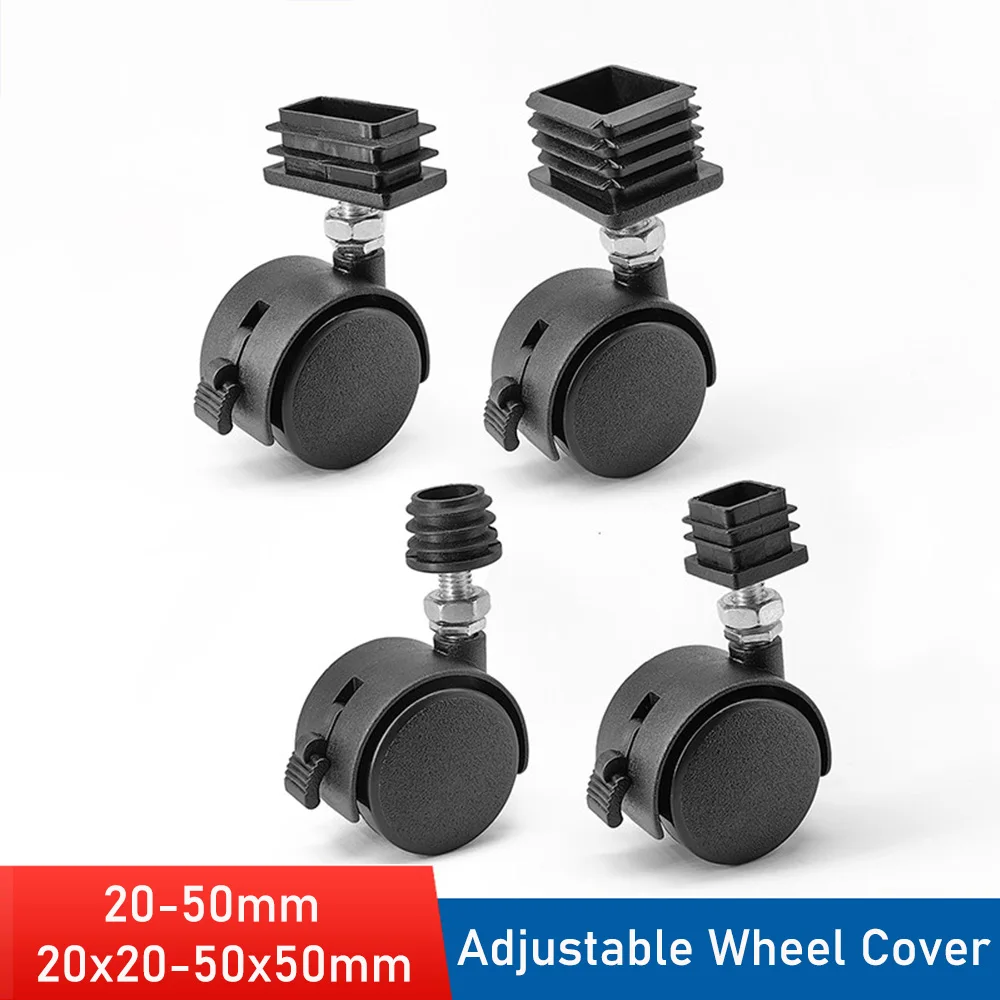 

4PcsAdjustable Sliding Caster Set with Brake, Heavy Leveling Glides for Square/Round Tube,Furniture/ Cart Moving Feet, PE Wheel